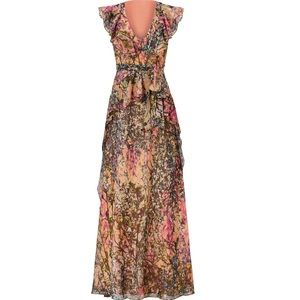 Badgley Mischka Ruffle Trim Floral Dress Size 16.